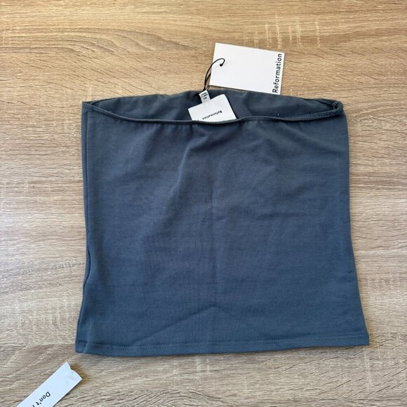 NWT Reformation Seren Knit Strapless Tube Top in Slate Blue XS - Picture 4 of 10